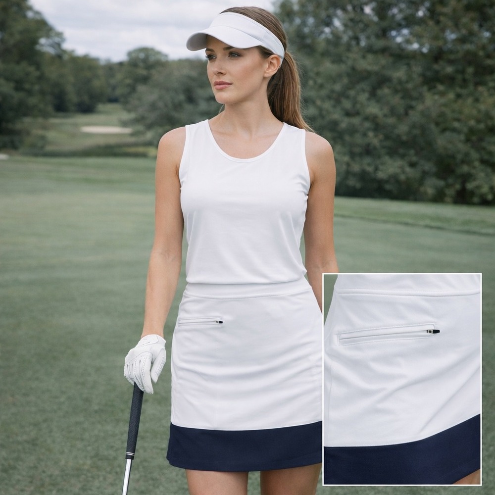 Belyn Key Womens White Navy Blue Colorblock Golf Skort Size S Zip Pocket Active‎